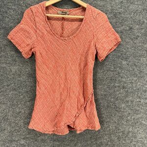 Flax T-Shirt Women S Small Orange Short Sleeve Linen Round Neck Pullover Casual